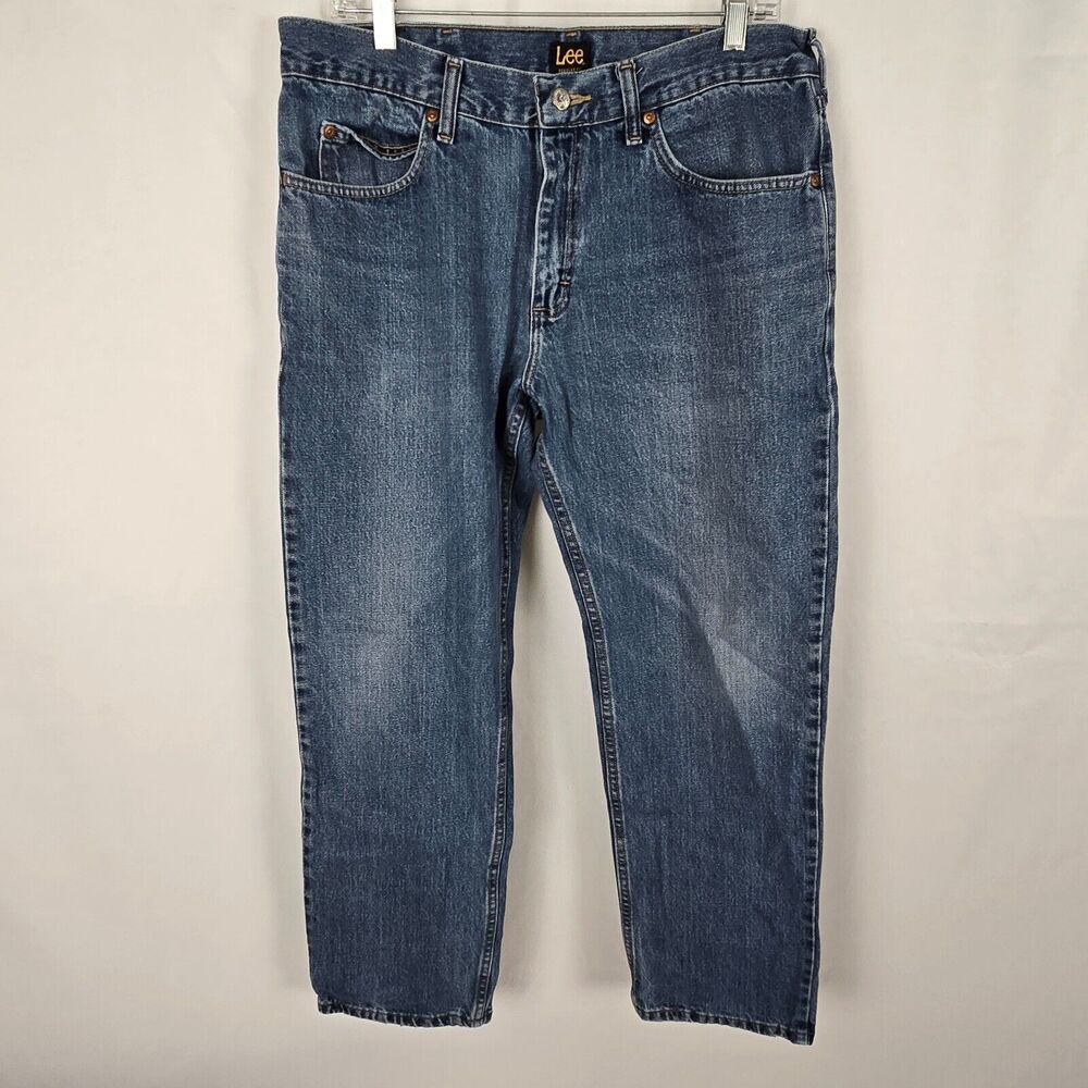 Lee Jeans Men's 34 x 29 Blue Medium Wash Slight Taper Relaxed 100% Cotton
